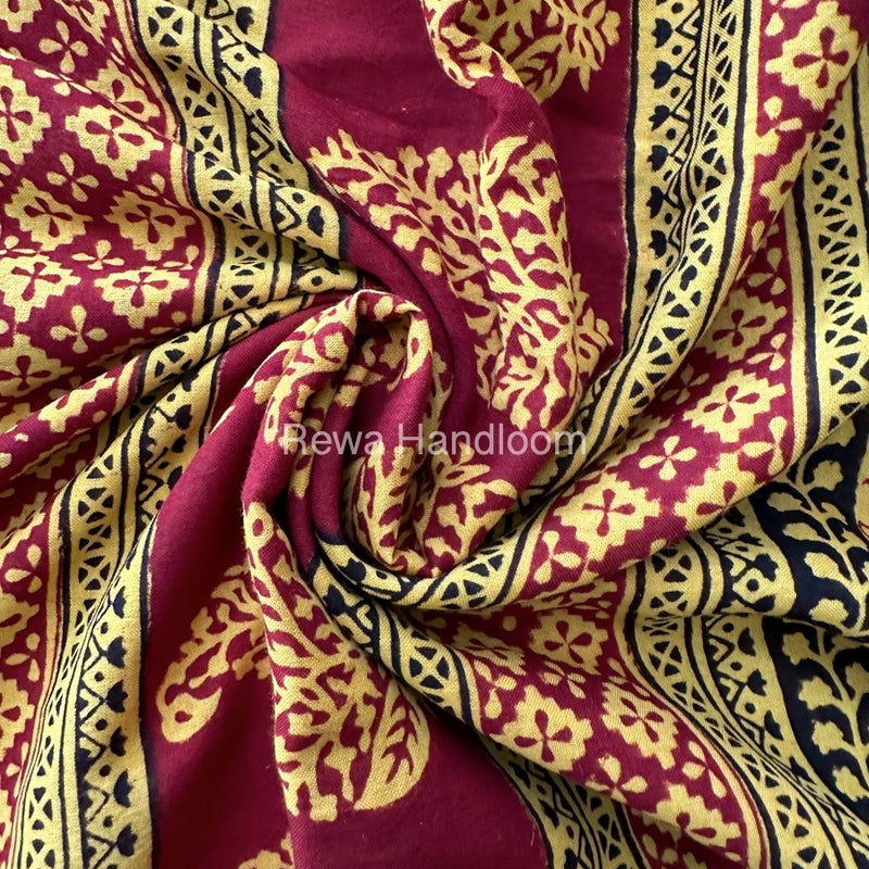 Maroon Bagh Print Mercerised Cotton Saree MBP04