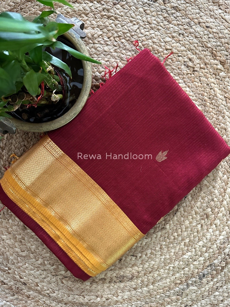 Maheshwari Dark Maroon Butta Pallu Silk Saree ZM018