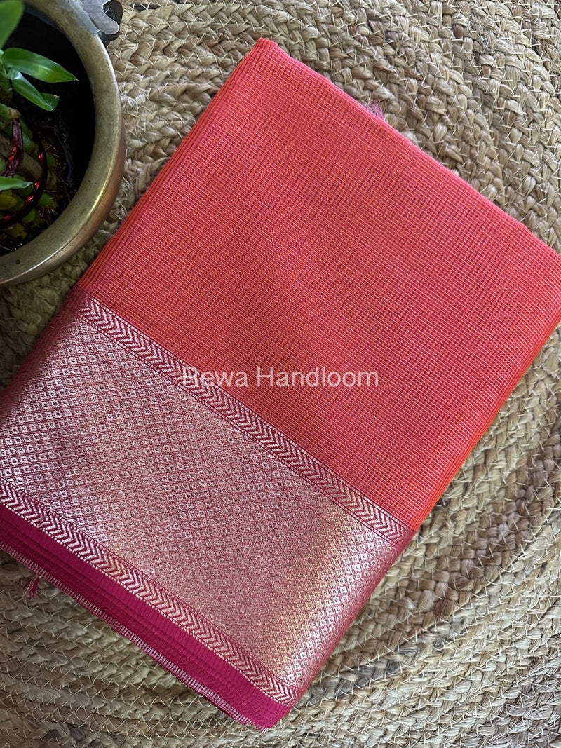 Exclusive Maheshwari Orange Tissue Silk Saree ZTS0146