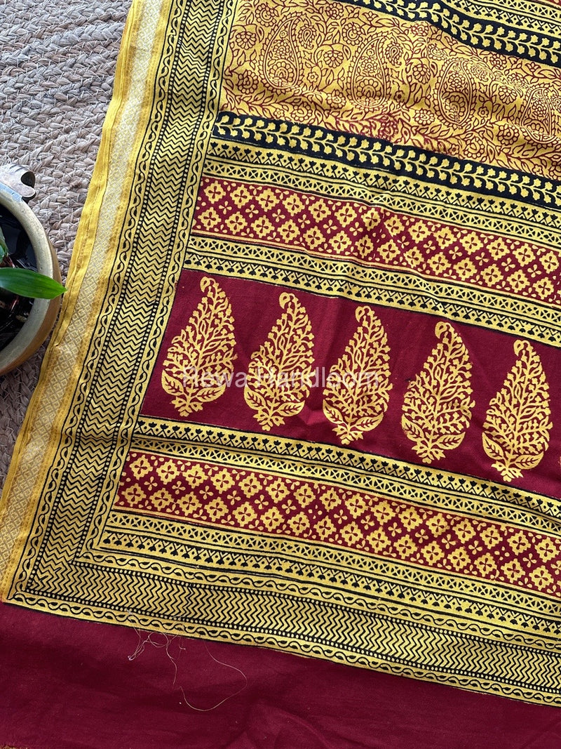 Maroon Bagh Print Mercerised Cotton Saree MBP04