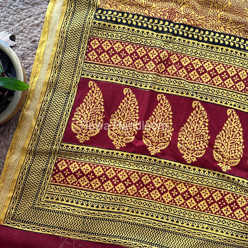 Maroon Bagh Print Mercerised Cotton Saree MBP04