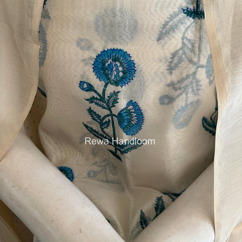 Maheshwari White Handblock Print Top-Dupatta HBS0233