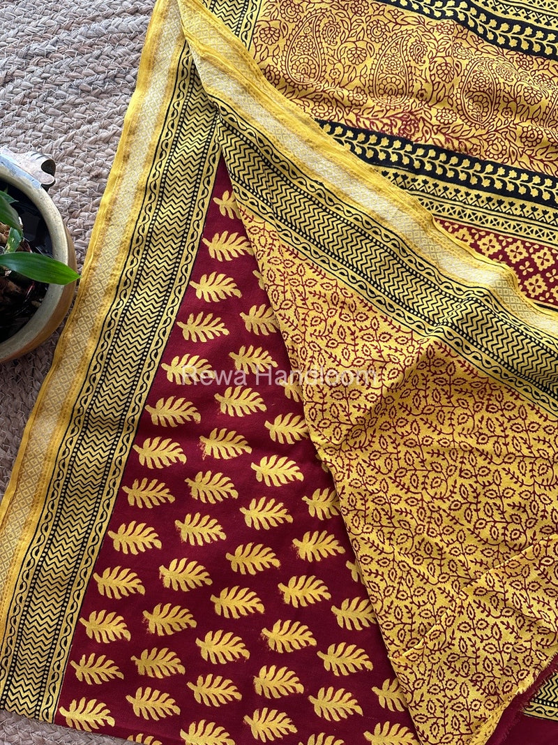 Maroon Bagh Print Mercerised Cotton Saree MBP04