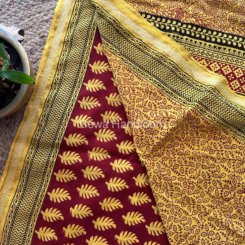 Maroon Bagh Print Mercerised Cotton Saree MBP04