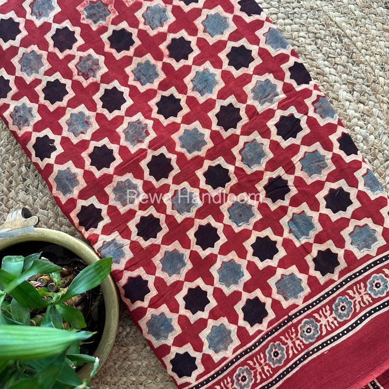  Red Ajark Print Cotton Saree AJP01  