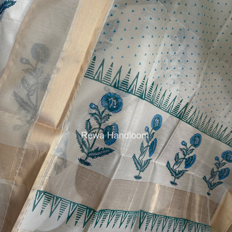Maheshwari White Handblock Print Top-Dupatta HBS0233
