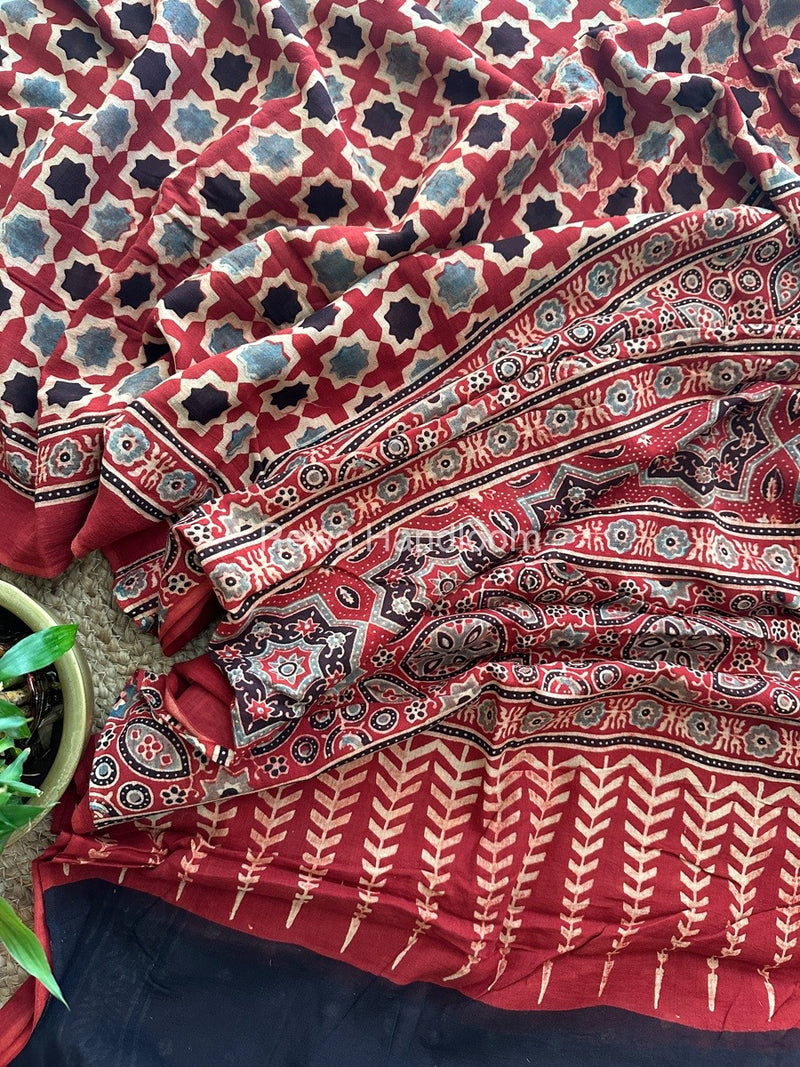  Red Ajark Print Cotton Saree AJP01  