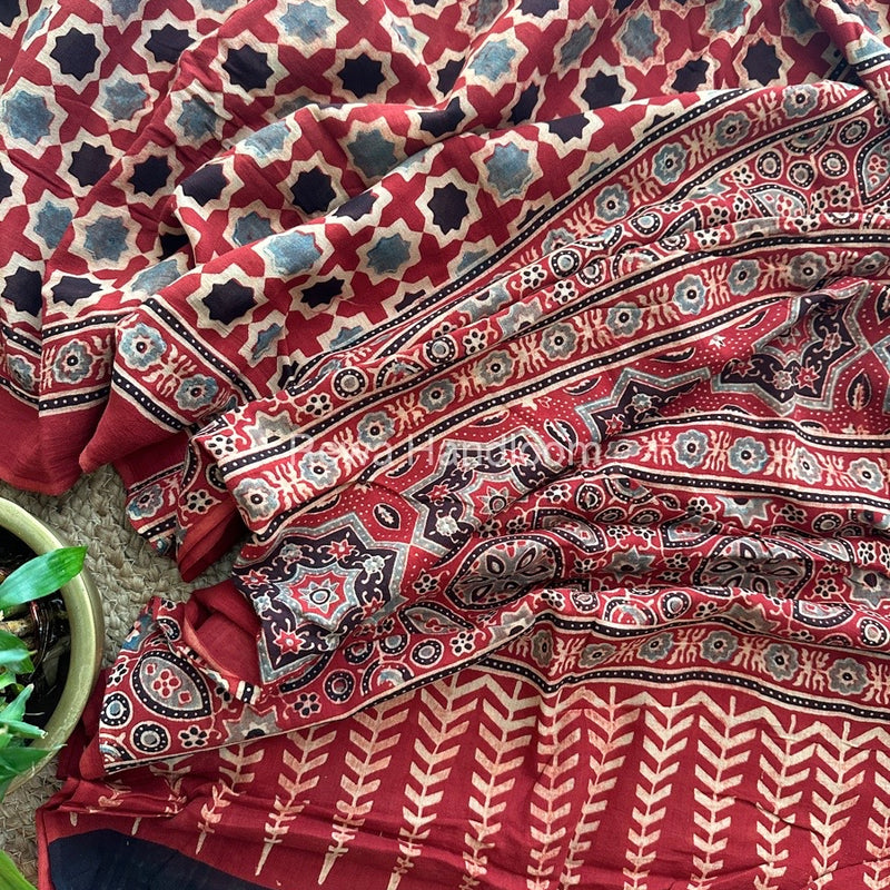  Red Ajark Print Cotton Saree AJP01  