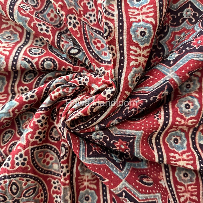  Red Ajark Print Cotton Saree AJP01  