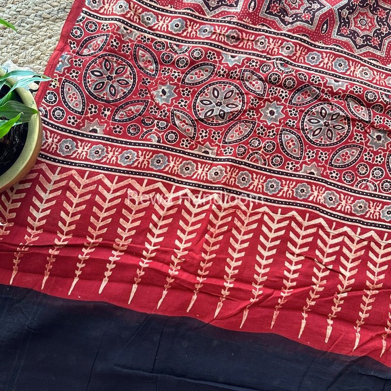  Red Ajark Print Cotton Saree AJP01  