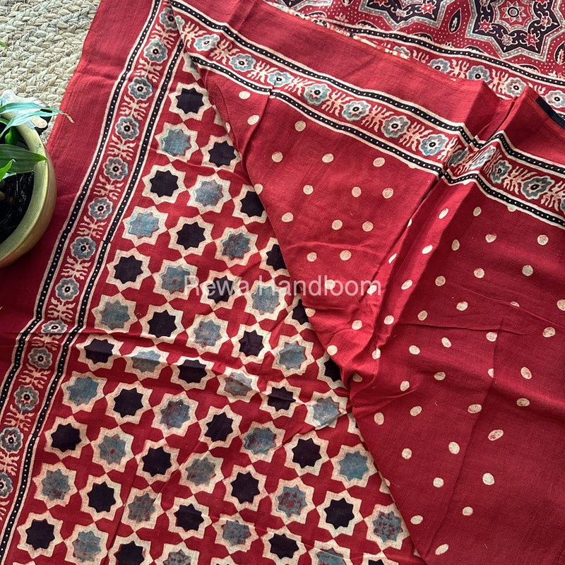  Red Ajark Print Cotton Saree AJP01  
