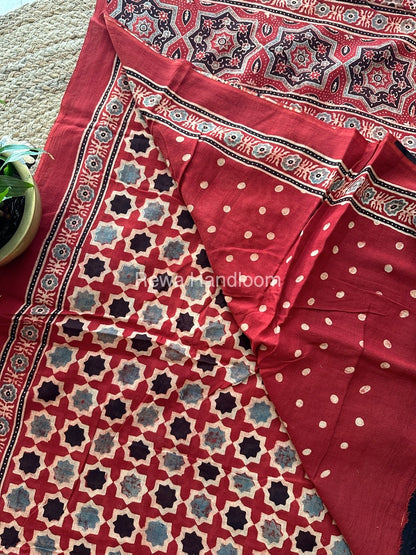 Red Ajark Print Cotton Saree AJP01