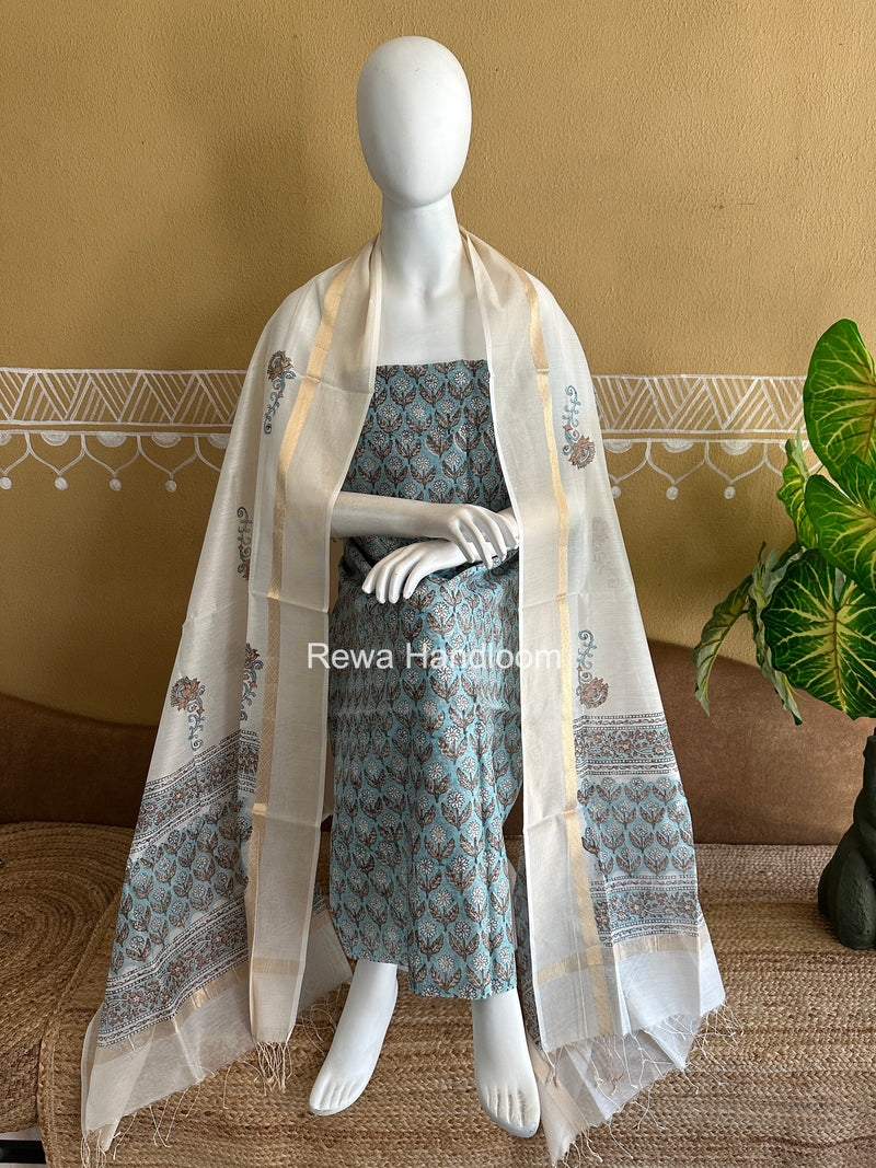 Maheshwari Handblock Print Top-Dupatta