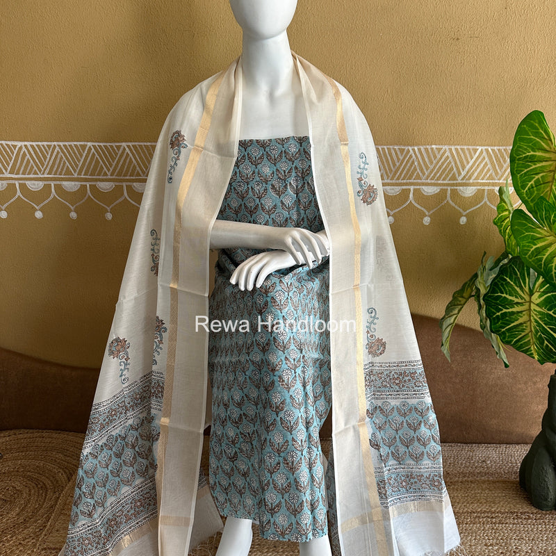 Maheshwari Handblock Print Top-Dupatta
