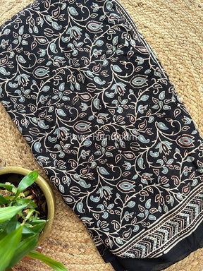 Black Ajark Print Cotton Saree AJP10