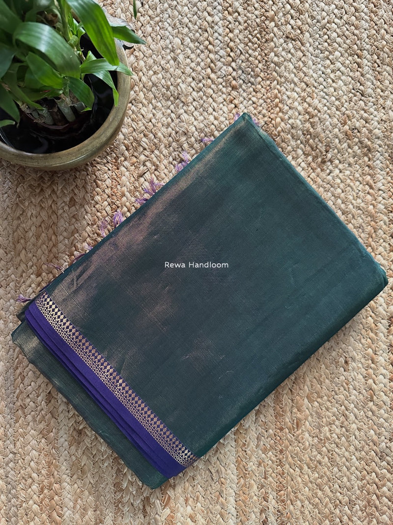Maheshwari Bottle Green Tissue Silk Saree TB026