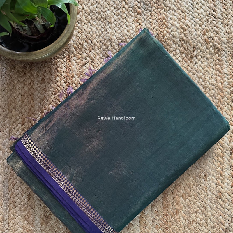 Maheshwari Bottle Green Tissue Silk Saree TB026