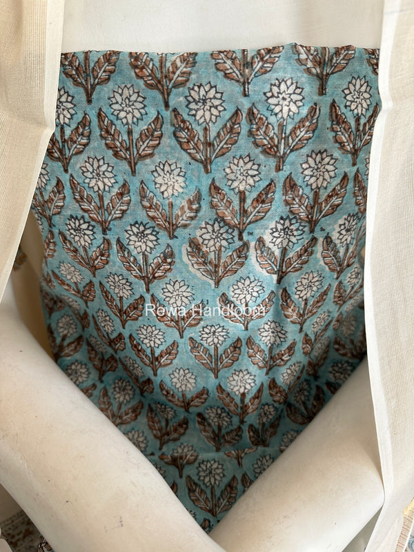 Maheshwari Light Blue Handblock Print Top-Dupatta HBS0234
