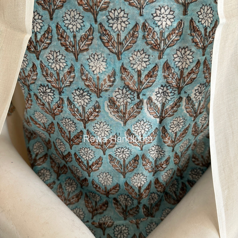 Maheshwari Light Blue Handblock Print Top-Dupatta HBS0234