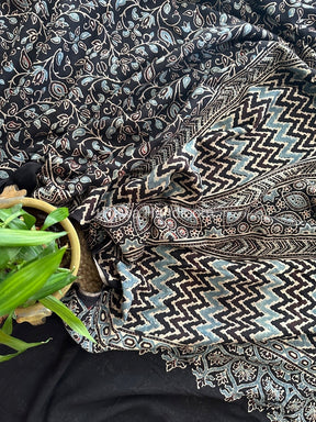 Black Ajark Print Cotton Saree AJP10