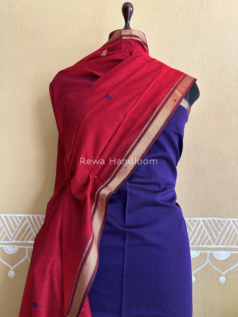 Maheshwari Dark Blue-Red Motifs Top-Dupatta Set PST0141