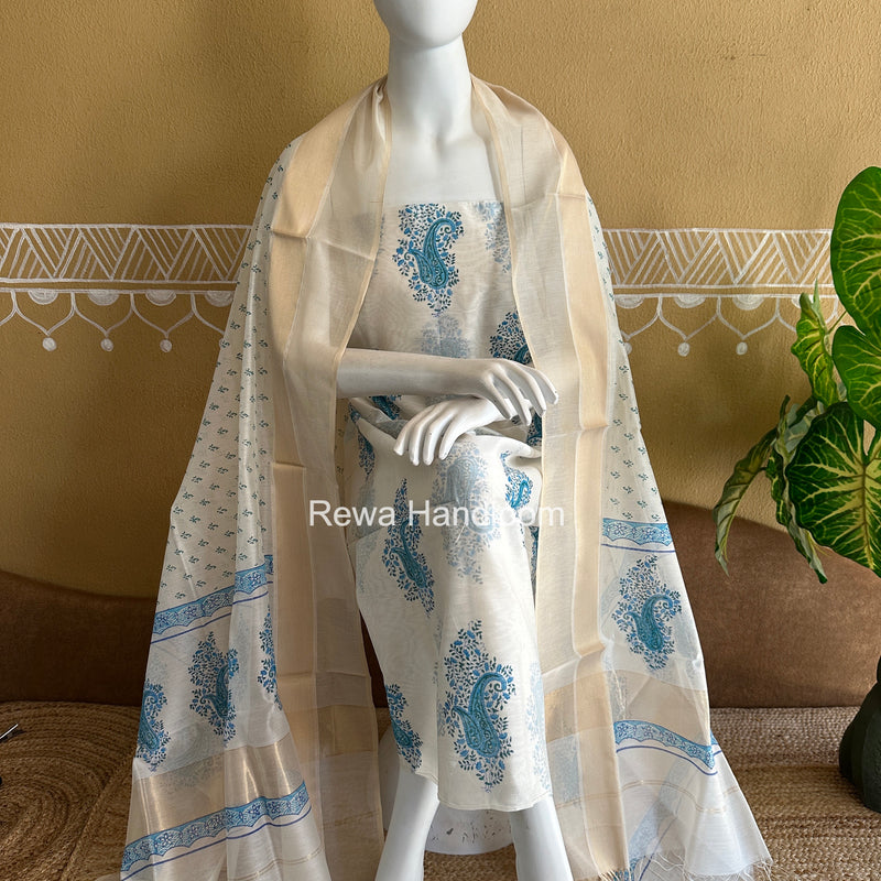 Maheshwari Handblock Print Top-Dupatta
