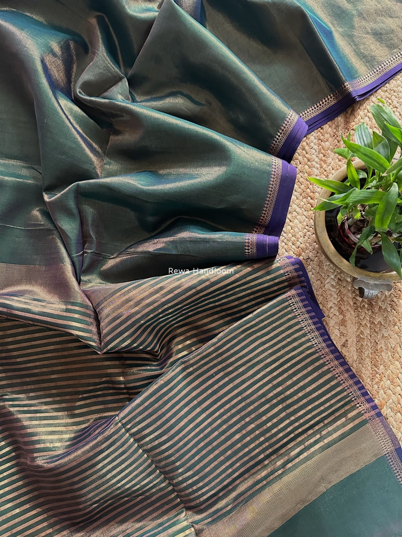 Maheshwari Bottle Green Tissue Silk Saree TB026