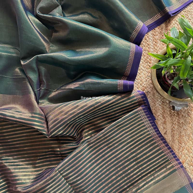 Maheshwari Bottle Green Tissue Silk Saree TB026