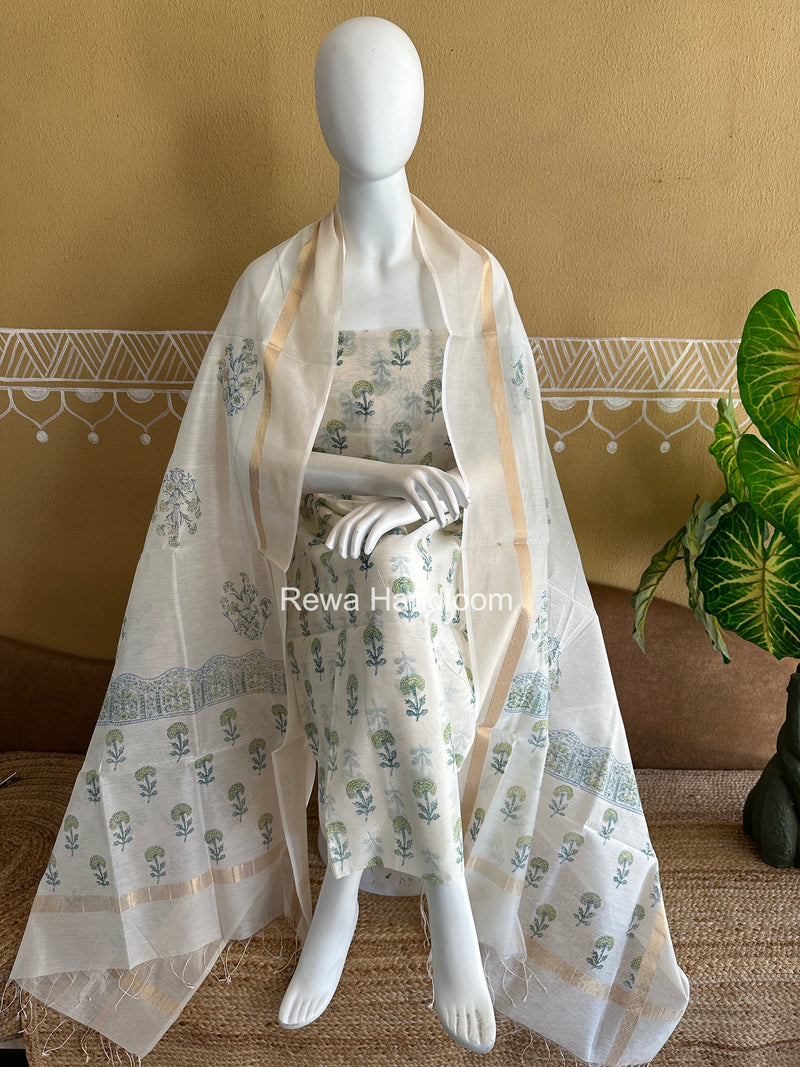 Maheshwari Handblock Print Top-Dupatta