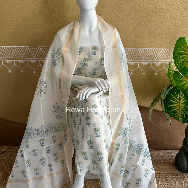 Maheshwari Handblock Print Top-Dupatta