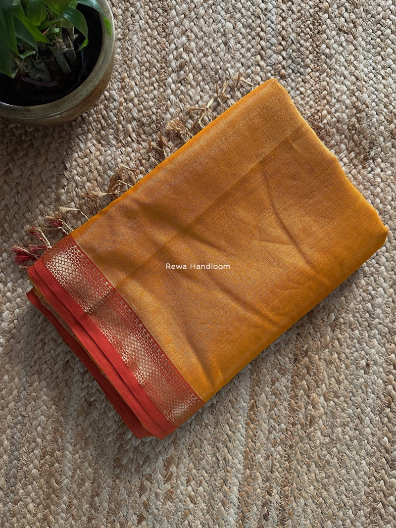 Maheshwari Turmeric Yellow Tissue Silk Saree TB027