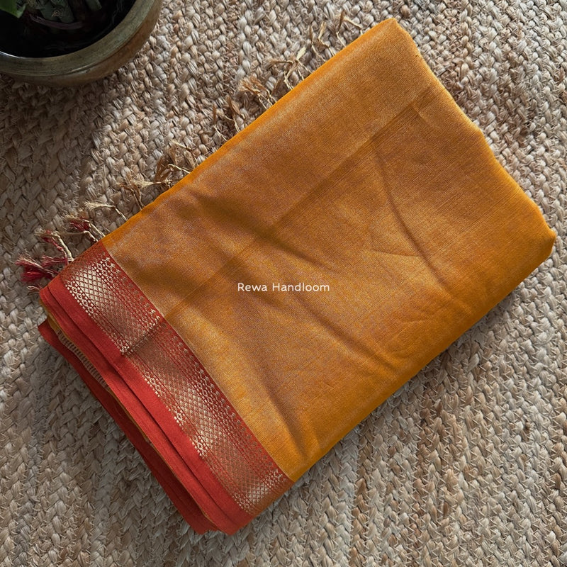 Maheshwari Turmeric Yellow Tissue Silk Saree TB027