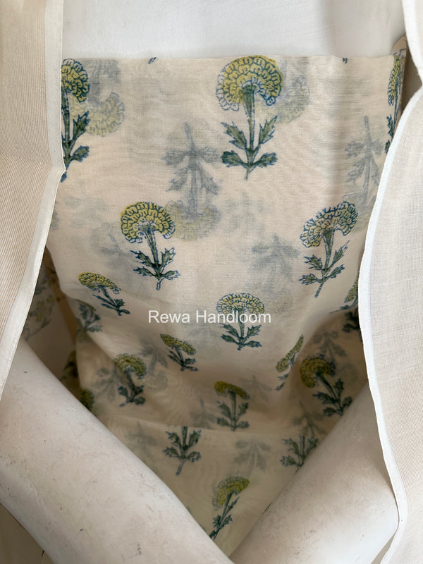 Maheshwari White Handblock Print Top-Dupatta HBS0223