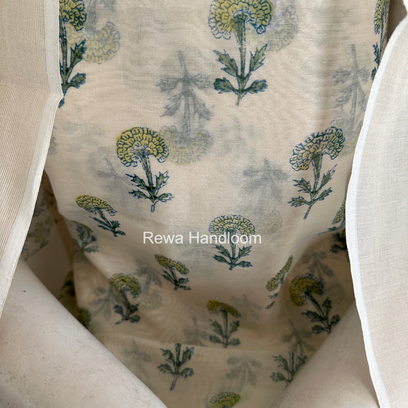 Maheshwari White Handblock Print Top-Dupatta HBS0223