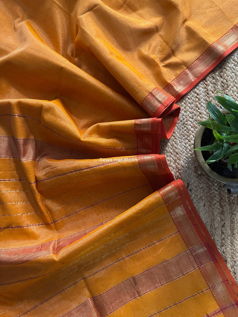 Maheshwari Turmeric Yellow Tissue Silk Saree TB027