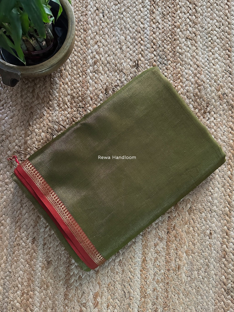 Maheshwari Mehendi Green Tissue Silk Saree TB030