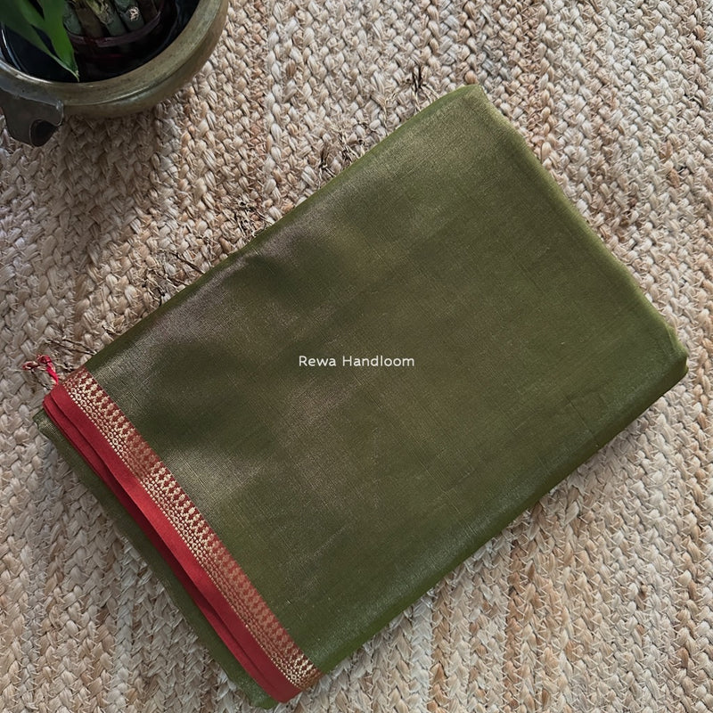 Maheshwari Mehendi Green Tissue Silk Saree TB030