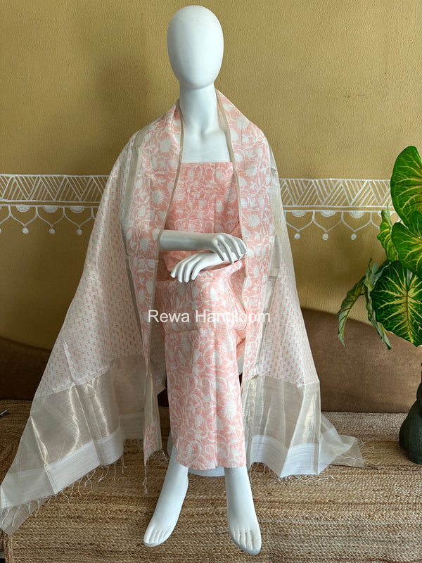 Maheshwari Handblock Print Top-Dupatta
