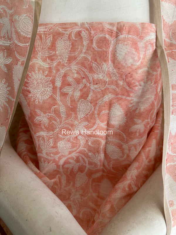 Maheshwari Peach Handblock Print Top-Dupatta HBS0224