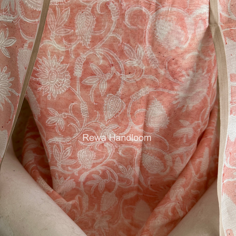 Maheshwari Peach Handblock Print Top-Dupatta HBS0224