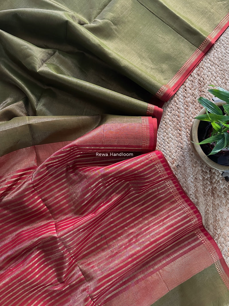 Maheshwari Mehendi Green Tissue Silk Saree TB030