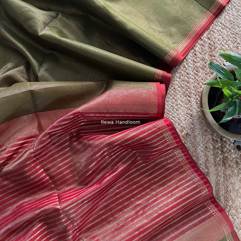 Maheshwari Mehendi Green Tissue Silk Saree TB030