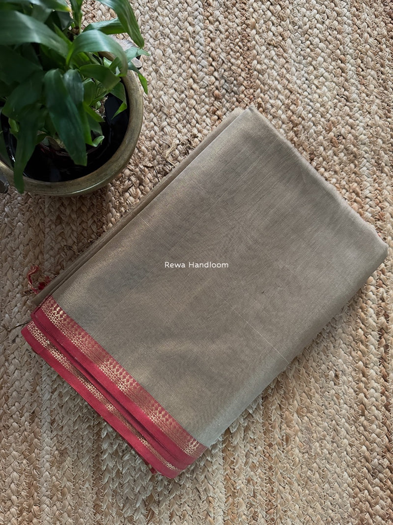 Maheshwari Beige Tissue Silk Saree TB031