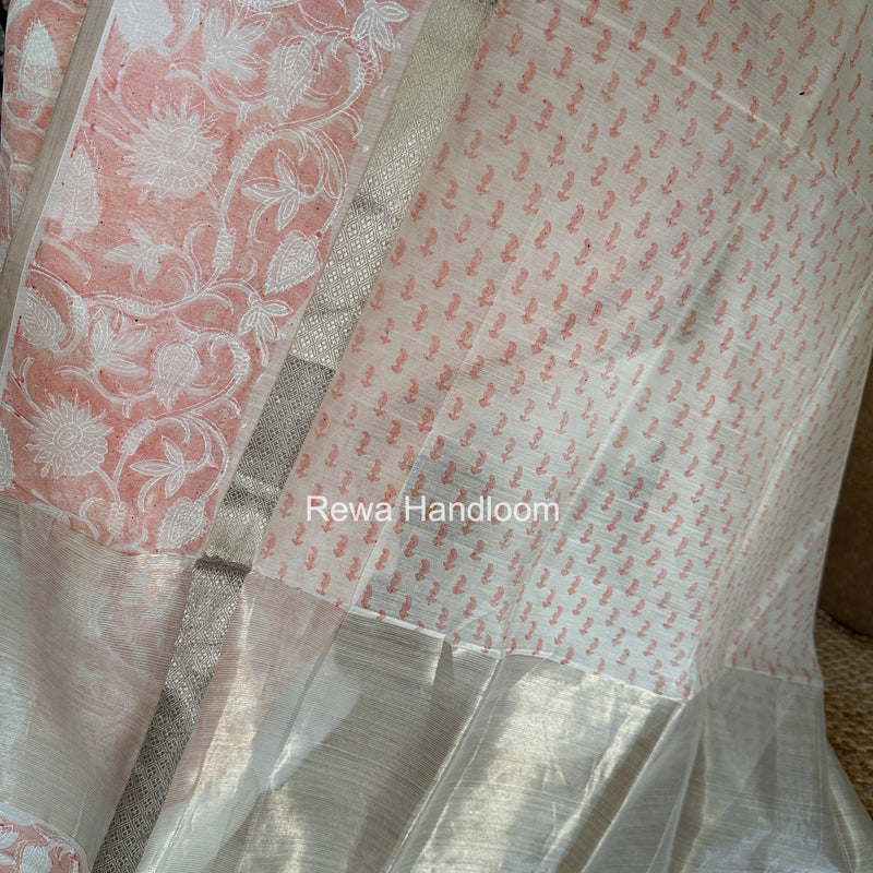 Maheshwari Peach Handblock Print Top-Dupatta HBS0224