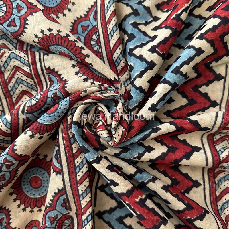 Beige Ajark Print Cotton Saree AJP08