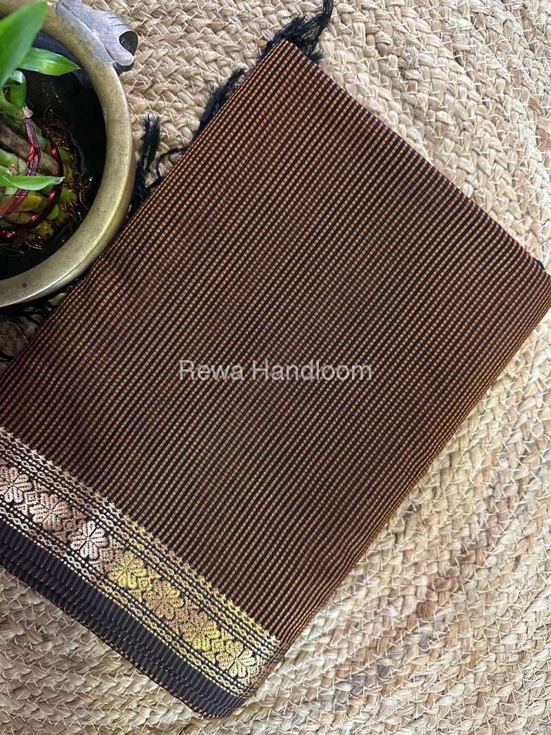 Maheshwari Rust Orange Garbha Reshami Silk Saree GS215