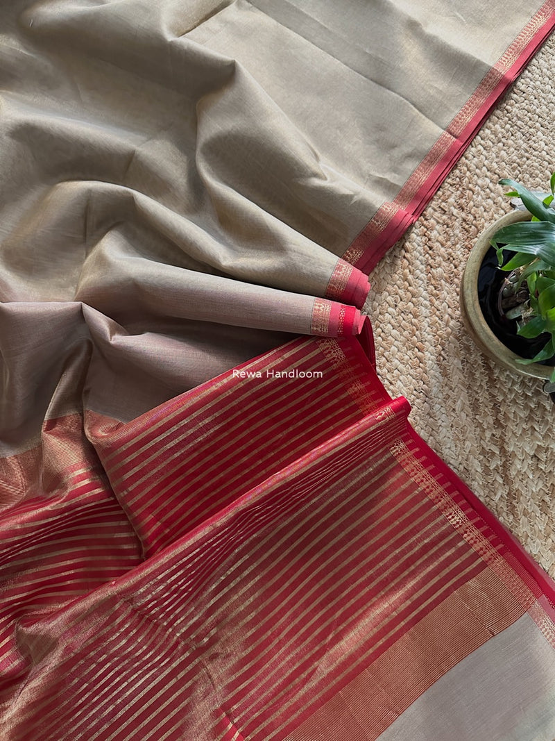 Maheshwari Beige Tissue Silk Saree TB031