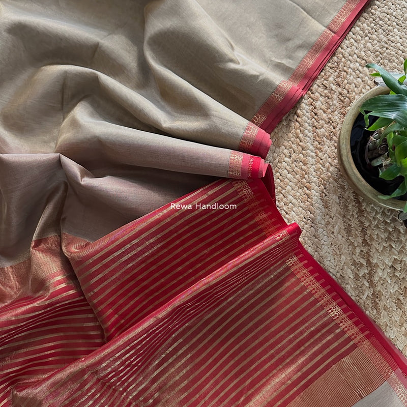 Maheshwari Beige Tissue Silk Saree TB031