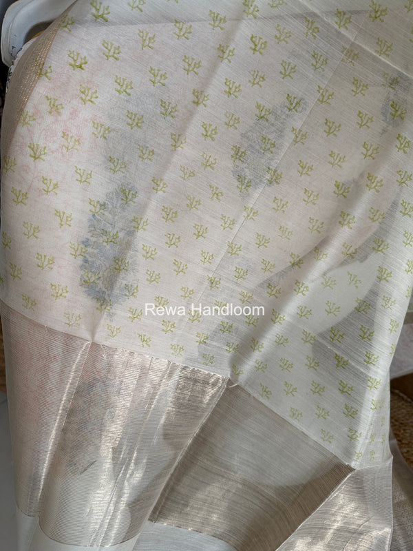 Maheshwari White Handblock Print Top-Dupatta HBS0235