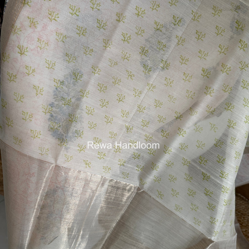 Maheshwari White Handblock Print Top-Dupatta HBS0235